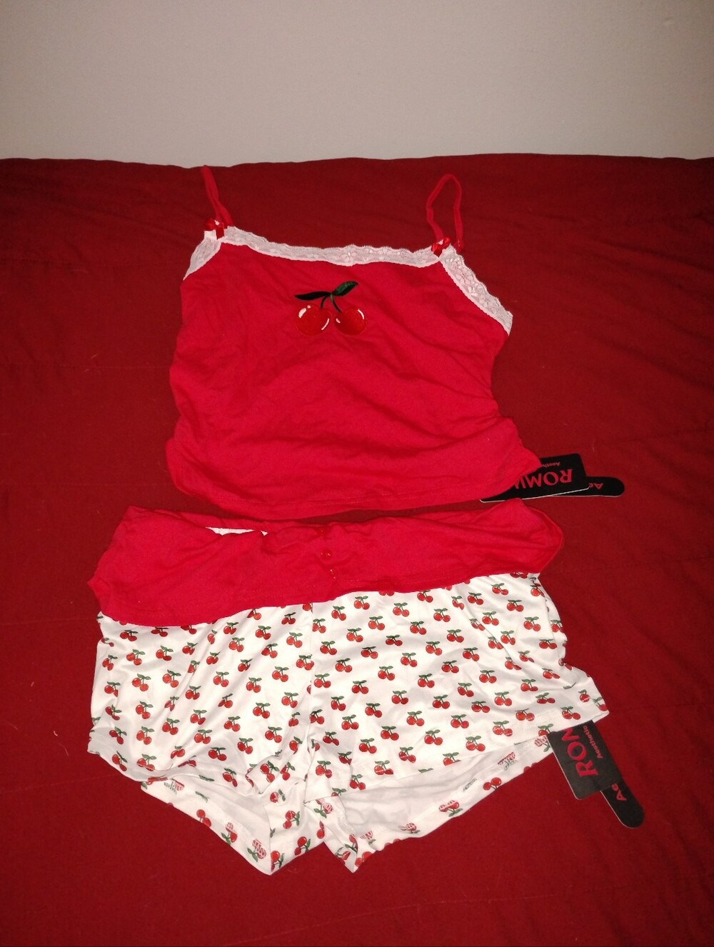 Red cherry pajama set. - Picture 3 of 5